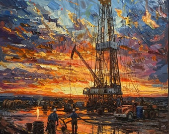 Oil Rig Sunset - PNG Digital Downloadable File for Commercial Use