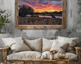 Cattle at Sunset Print | River Landscape Photography (PNG Digital Download)