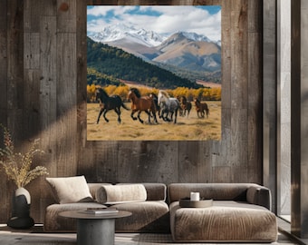 Wild Horses Running Print, Mountain Landscape, PNG Format (Commercial Use)