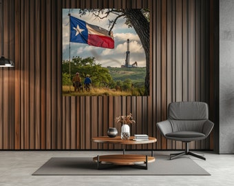 Texas Flag Art Print | Lone Star & Oil Rig (Digital Download)