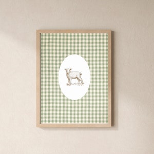 Vintage Gingham Lamb Art Print | Nursery Decor | Digital Download