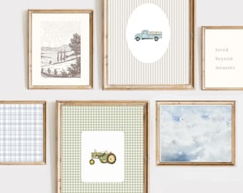 Gallery Wall Art Prints | Vintage Farm | Baby Boy Nursery | Set of 6 | Digital Download