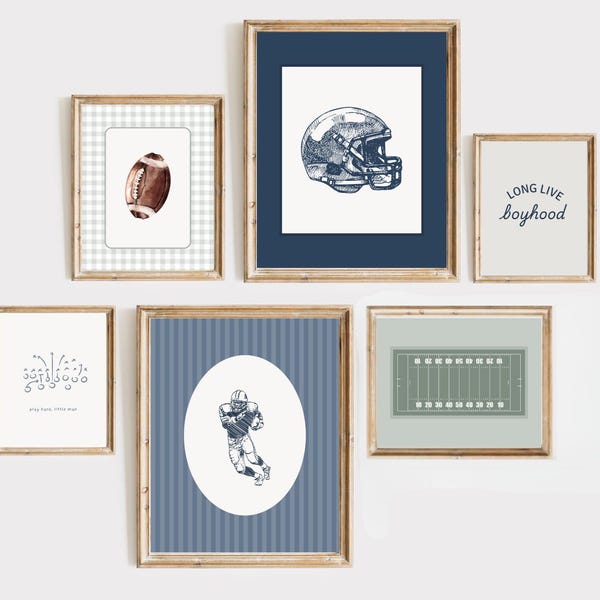 Vintage Football Nursery Art Prints: Baby Boy Room Decor (Digital Download Set of 6