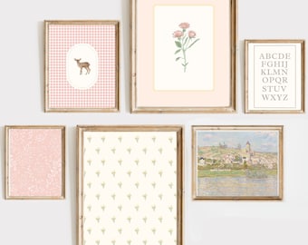 Pastel Cottagecore Gallery Wall Art Prints: Baby Girl Nursery (Digital Download)