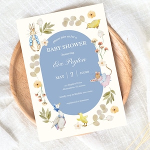 Invito per baby shower / Invito con animali a tema Beatrix Potter