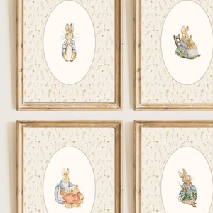 Láminas de pared para galería / Peter Rabbit / Beatrix Potter / Habitación infantil / Juego de 4 / Descarga digital
