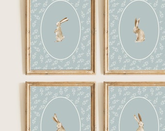 Gallery Wall Prints | Vintage Sage Floral Bunnies | Nursery | Set of 4 | Digital Download