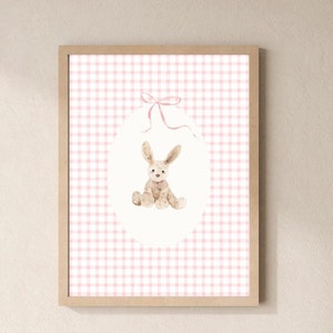 Shy Pink Bunny | Gingham Coquette Bow Nursery Decor | Digital Download