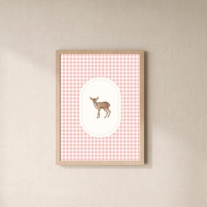 Vintage Pink Gingham Deer Print | Nursery Decor | Digital Download