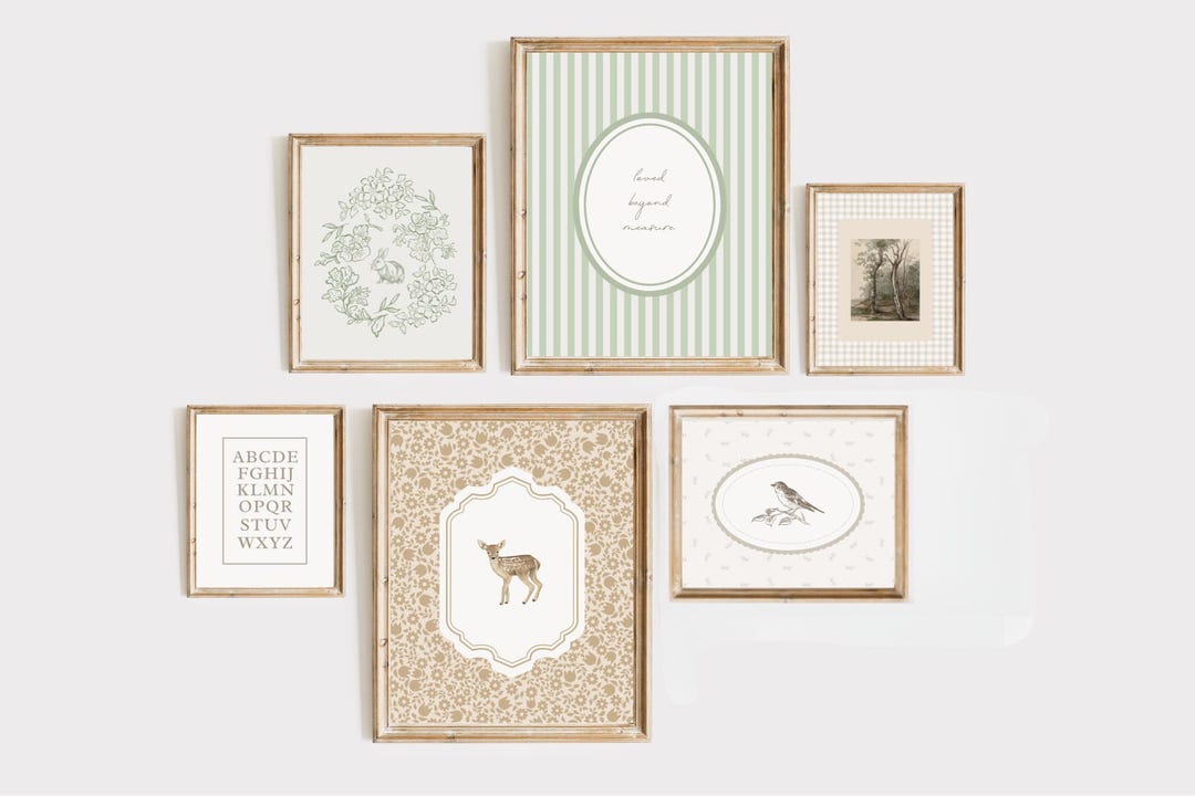 Sage Woodland Nursery Prints: Vintage Gallery Wall Art (digital ...
