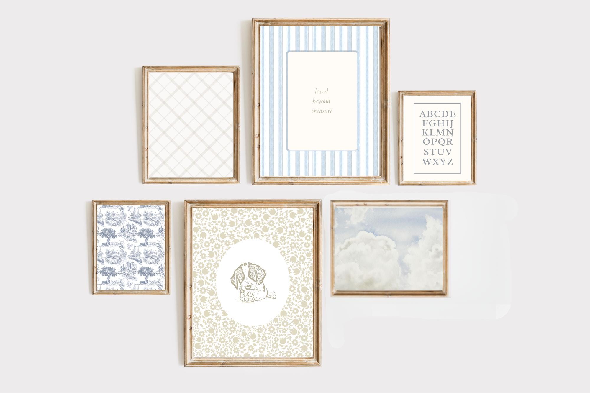 Vintage Nursery Art Prints: Blue, Beige, Puppy & Lamb (Digital Download)