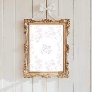 Pink French Toile | Swan Lake | Nursery Decor | Digital Download