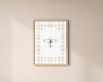 Vintage Plaid Airplane Print | Nursery Decor | Digital Download
