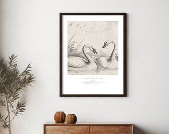 Vintage Swan Bible Verse Print Download. Swan Illustration Art with Bible Verse. Vintage Modern Scripture Art Digital Download Printable.
