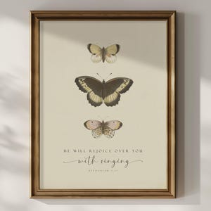 Vintage Butterfly Scripture Print Bible Verse Zephaniah 3:17 Printable Christian Nursery Wall Art Christian Encouragement Gift for Her