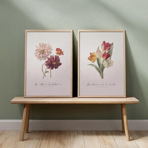 Floral Scripture Print Set Flower Watercolor Art with Bible Verse Christian Posters for Bedroom Tulip & Dahlia Art Christian Gift for Her