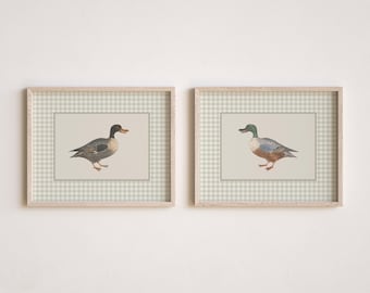 Vintage Duck Print Set for Nursery and Boy Room Duck Art Prints for Cottagecore Farmhouse Decor Vintage Duck Wall Art for Traditional Decor