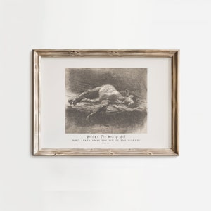 Bible Verse Print Download. Vintage Illustration of a Lamb and Bible Verse in Muted Colors. Behold! The Lamb of God Bible Verse Easter Print
