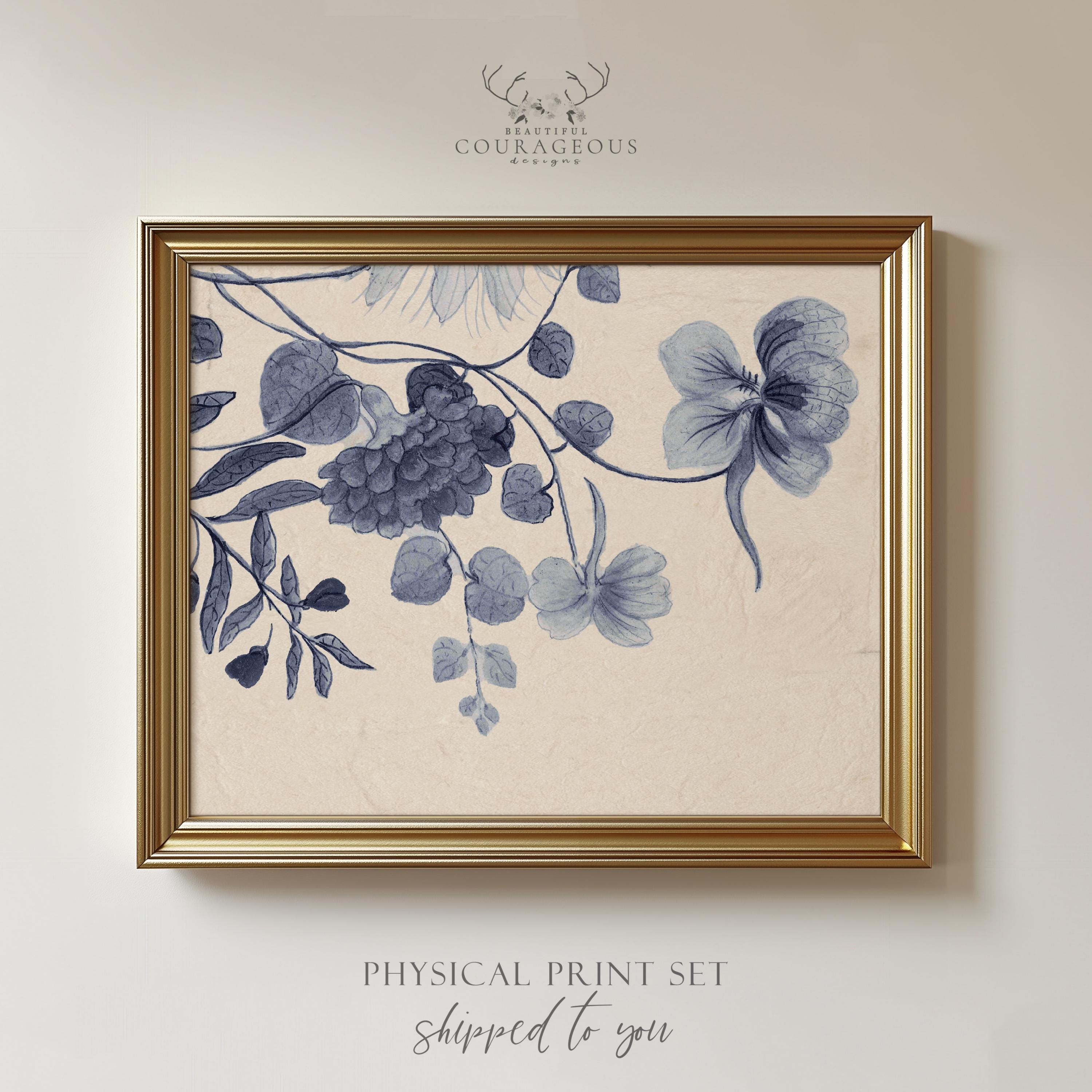 Vintage Botanical Print Set Blue Floral Wall Art for Modern Farmhouse ...
