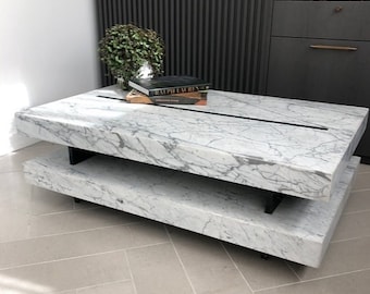 Rectangular coffee table in real white Carrara marble, made in Italy