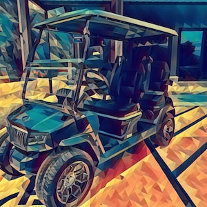 Golf cart Polly art canvas