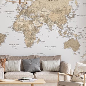 Carte du monde, téléchargement immédiat, carte XL, carte du monde imprimable, carte du monde neutre, carte du monde, carte du monde, impression carte du monde, affiche carte beige art mural