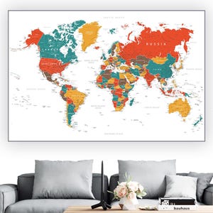 Digitale wereldkaartposter - kaartafdruk voor wanddecoratie | Download wereldkaart met landen, afdrukbare kaart, grote reiskaart voor woondecoratie