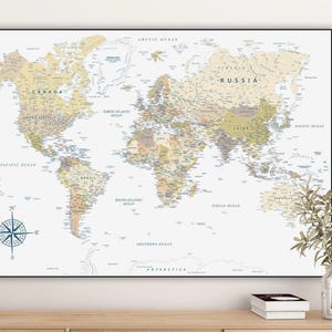 デジタル世界地図 - ポスター、ウォールアートに最適な自然で詳細なプリント | 印刷可能な大きな地図