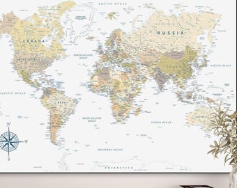 Digital World Map - Natural Detailed Print for Poster, Wall Art | Printable Large Map