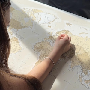 Personalized World Map Print & Poster Wall Art – Beige Travel Map Canvas or Paper in Roll | Gift for Couples, Travelers, Housewarming