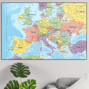 Mapa político digital de Europa, descarga el mapa detallado de Europa, póster de mapa colorido listo para imprimir, mapa del continente europeo con países