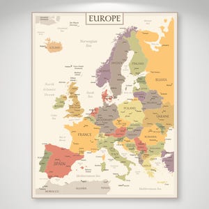 Europa Karte digitaler Download - Druckbare Europa Karte Poster - Länder Druck (Jpg- und Pdf-Dateien)