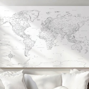 Personalized World Map Canvas – Stretched Ready to Hang | Colorable Outline Map for Watercolor Paints or Pencils | Couple & Family Gift