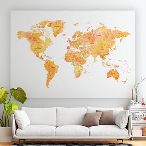 Watercolor World Map Poster – Extra Large Wall Art, Textured Neutral Colors Print (Digital Download)