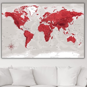Druckbare moderne Rotwein Weltkarte - Digitale detaillierte Karte mit Ländern, große Weltkarte Druck, digitales Reiseposter Geschenk für Mann
