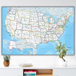 Mapa imprimible de Estados Unidos: póster grande, blanco y azul (descarga digital)