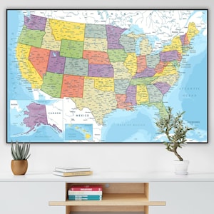 Printable USA Map – Detailed United States Map Digital Download | Educational Home School Wall Art | America Map Poster with States | US Map