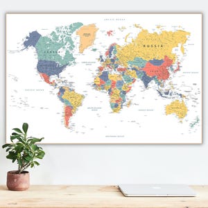Highly Detailed Printable World Map - Digital World Map Poster, Download World Map with Countries, Map for wall art poster, wallpaper, print