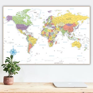 Highly detailed printable World Map poster, Large digital print World Map, Political Map Colorful Wall Art Map Homeschooling educational map