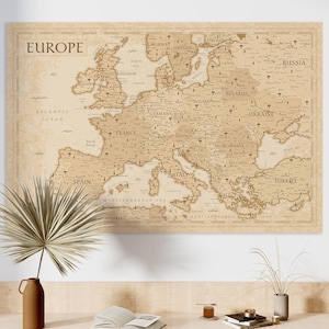 Vintage Karte von Europa zum Ausdrucken - Download bereit, Europa Karte Poster, europäische Karte Kontinent mit Ländern, neutrale Karte für Wandkunst zu drucken