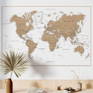Weltkarte mit Ländern - Printable beige braun Weltkarte | Digitale neutrale Farben Weltkarte für Wandkunst, Poster, Tapeten, Drucke