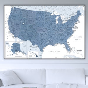 Printable Map of America with States and Major Cities | United States map digital, Large US map grey poster, Digital print USA map, wall art