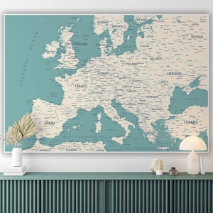 Europe Map Printable - Map of Europe Digital, European Countries, Download Printable Modern Map of Europe EU Large Poster Art Print Gift