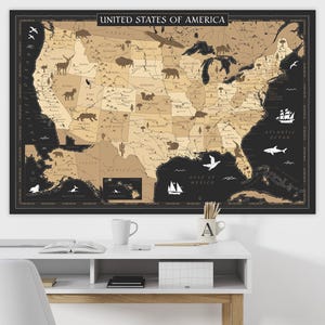 Vintage Black USA Map Printable, Wall Art Map for Boys Room, Digital USA Map, Map of US Printable, United States Map Poster Digital Download
