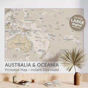 Neutrale Wandkunst - Australien Karte, Philippinen & Neuseeland Karte - Ozeanien Poster - Druckbare neutrale Wandkunst Digitaler Download