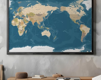 世界地図の絵画 太平洋を中心とした世界地図 - アジア、オーストラリア