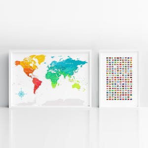 Weltkarte mit Flaggen Printable Posters Set - Extragroße Wandkunst für Kinder & Klassenzimmer-Dekoration (Digitaler Download)