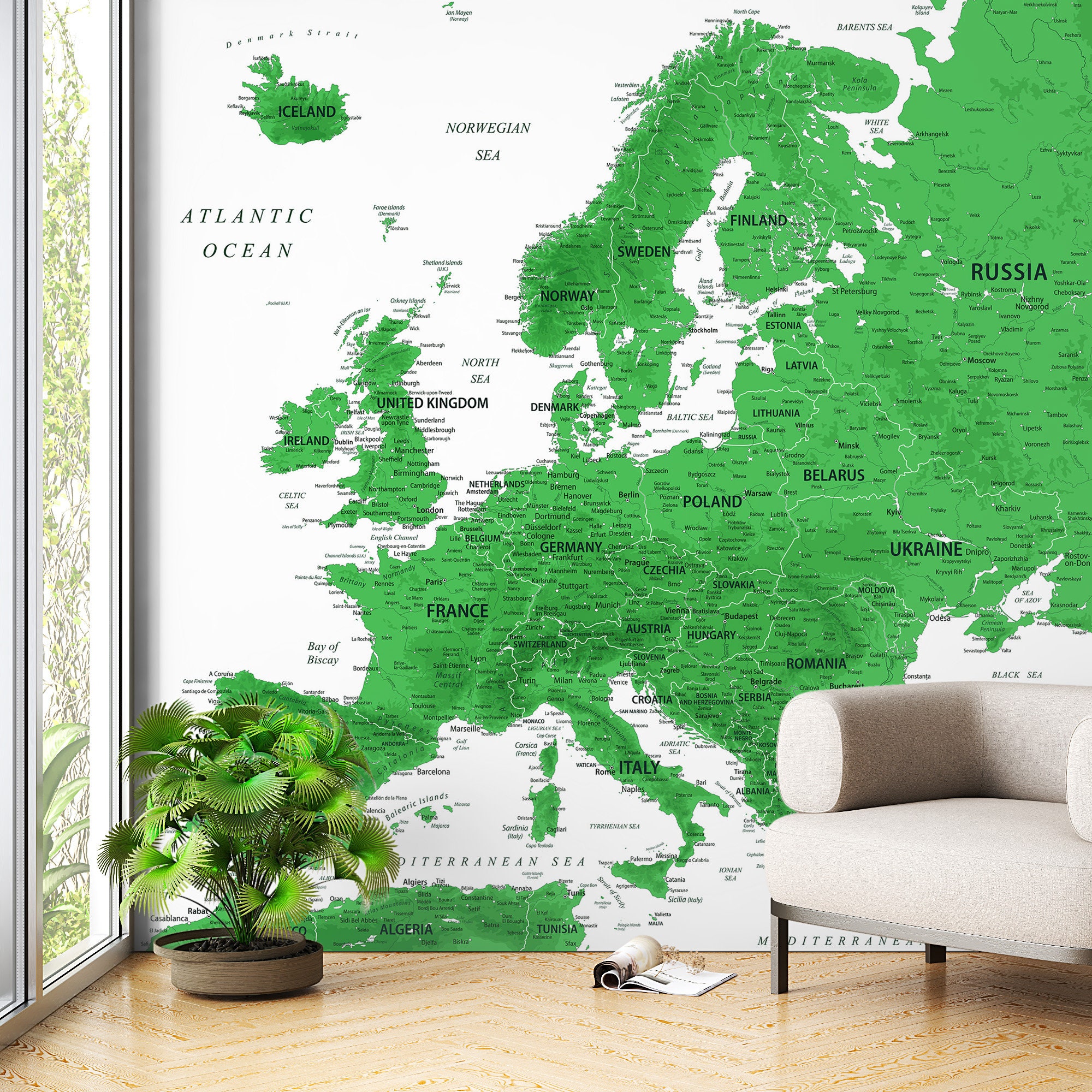 Europe Printable Map. Detailed Map of Europe. Styled High Resolution ...