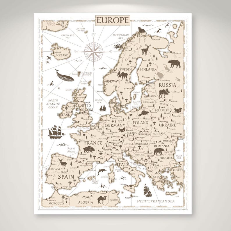 Printable Europe Map for Kids Playroom Educational Poster, Montessori ...