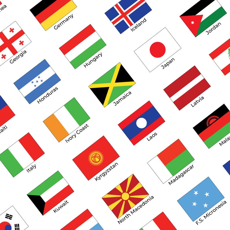 Distinct Country Flags Flags of the World Printable Poster, World Flags Chart With Country ...